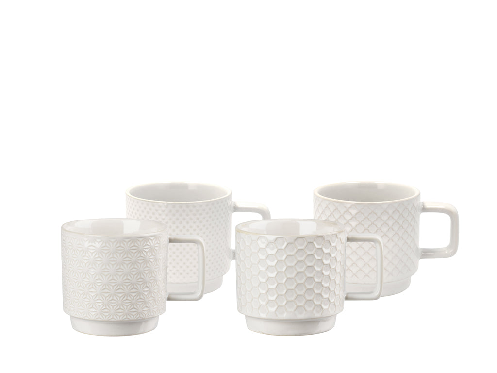 Villa Collection Elstra koffiekopjes met patroon gebroken wit - set van 4 - Accessoire Loods