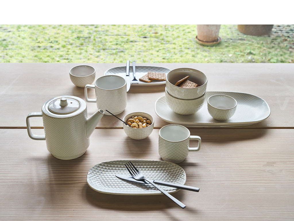Villa Collection Elstra koffiekopjes met patroon gebroken wit - set van 4 - Accessoire Loods