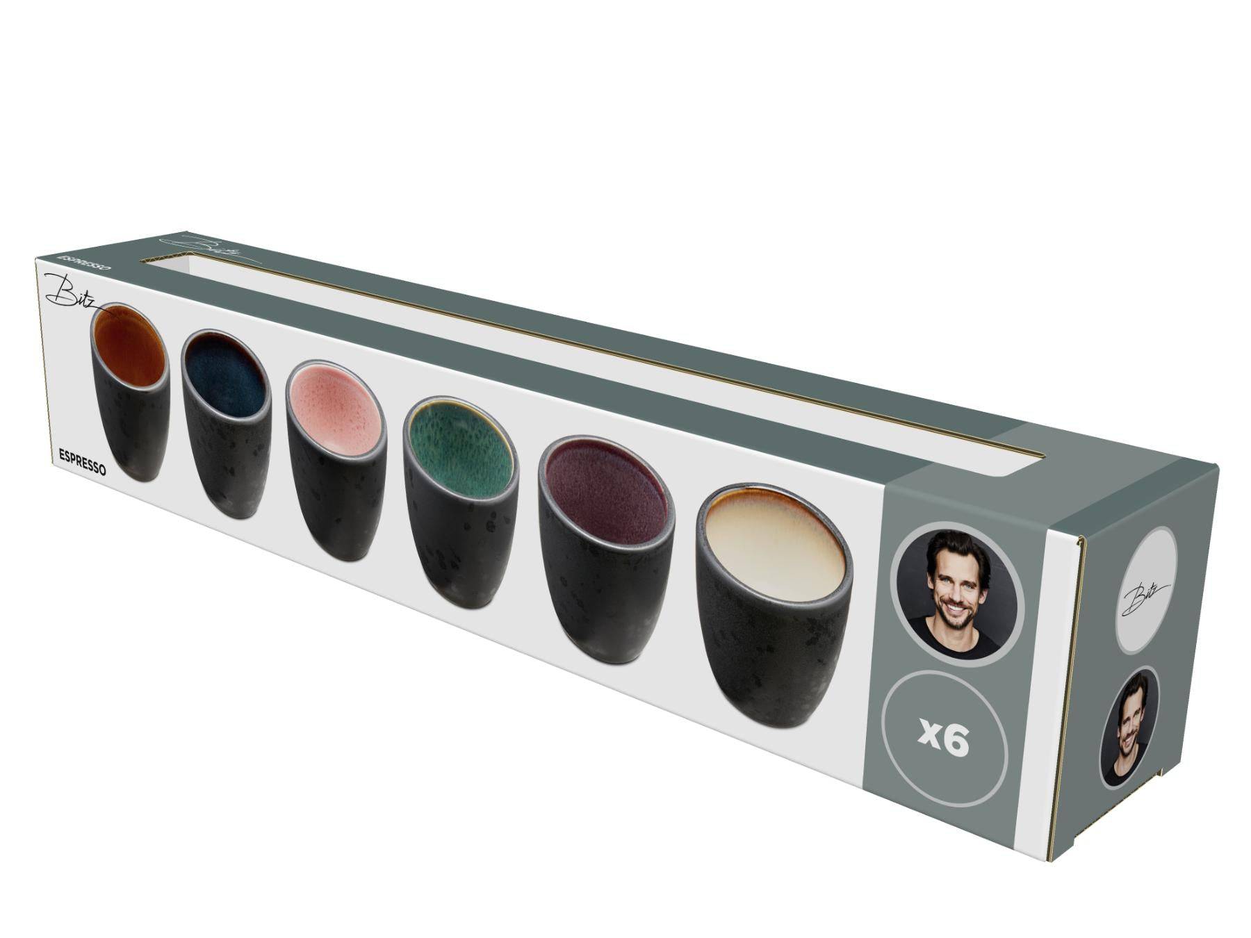 Bitz Espresso kopjes Black Assorti - 90 ml - set van 6 stuks (In geschenk verpakking) - BITZ - Accessoire Loods