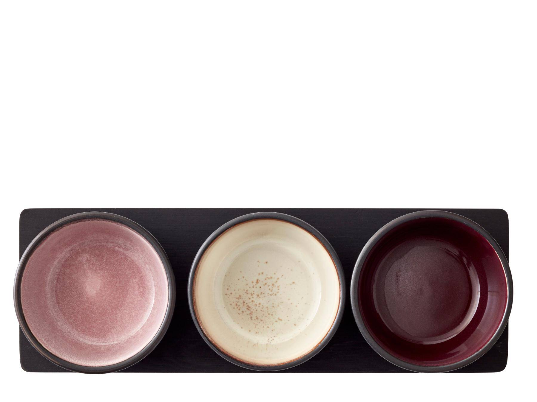 Serveerschaal met 3 schaaltjes (10 cm diameter) + serveertray - Lila, Lichtroze, Crème - BITZ - Accessoire Loods