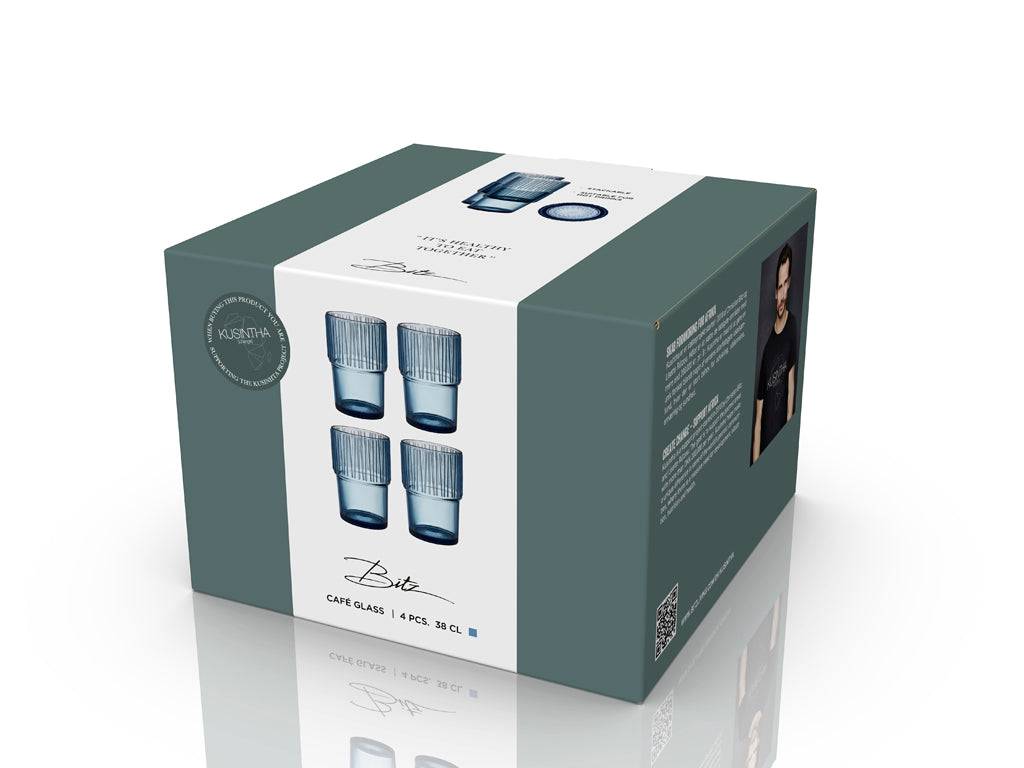 Bitz Waterglas Kusintha 280 ml - kleur Blauw - set van 4 stuks - stapelbaar - Accessoire Loods