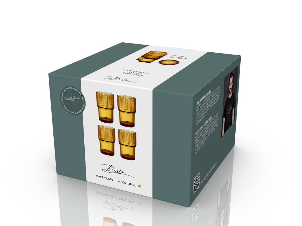 Bitz Waterglas Kusintha 280 ml - kleur Amber - set van 4 stuks - stapelbaar - Accessoire Loods