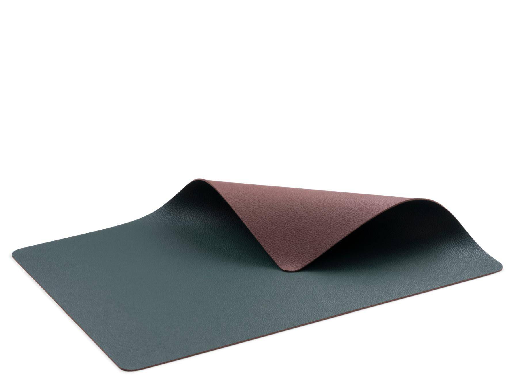Bitz Placemat imitatie leer - dubbelzijdig te gebruiken Donkergroen / Donkerbruin 46 x 33 cm - set van 4 stuks - Accessoire Loods