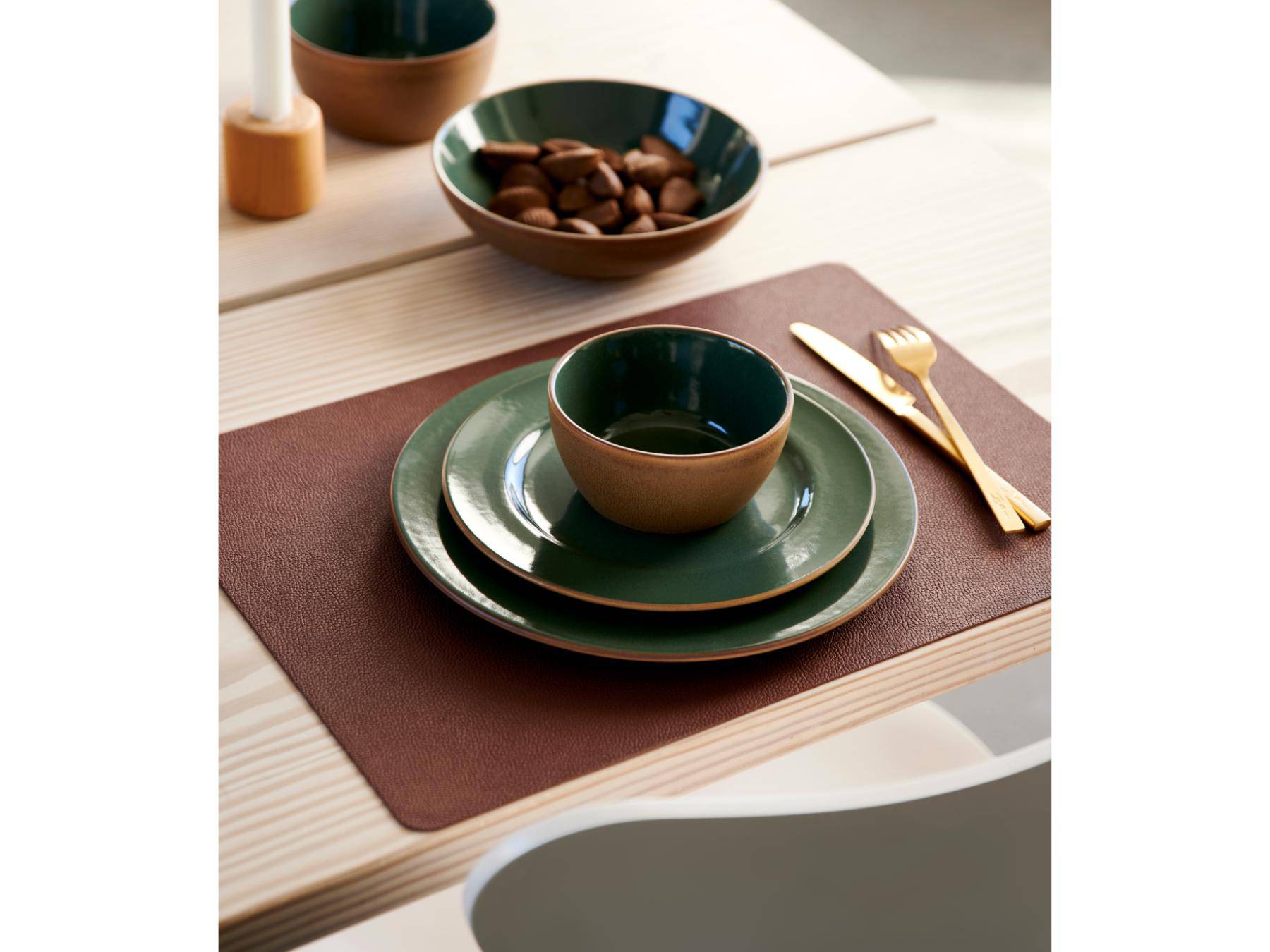 Bitz Placemat imitatie leer - dubbelzijdig te gebruiken Donkergroen / Donkerbruin 46 x 33 cm - set van 4 stuks - Accessoire Loods