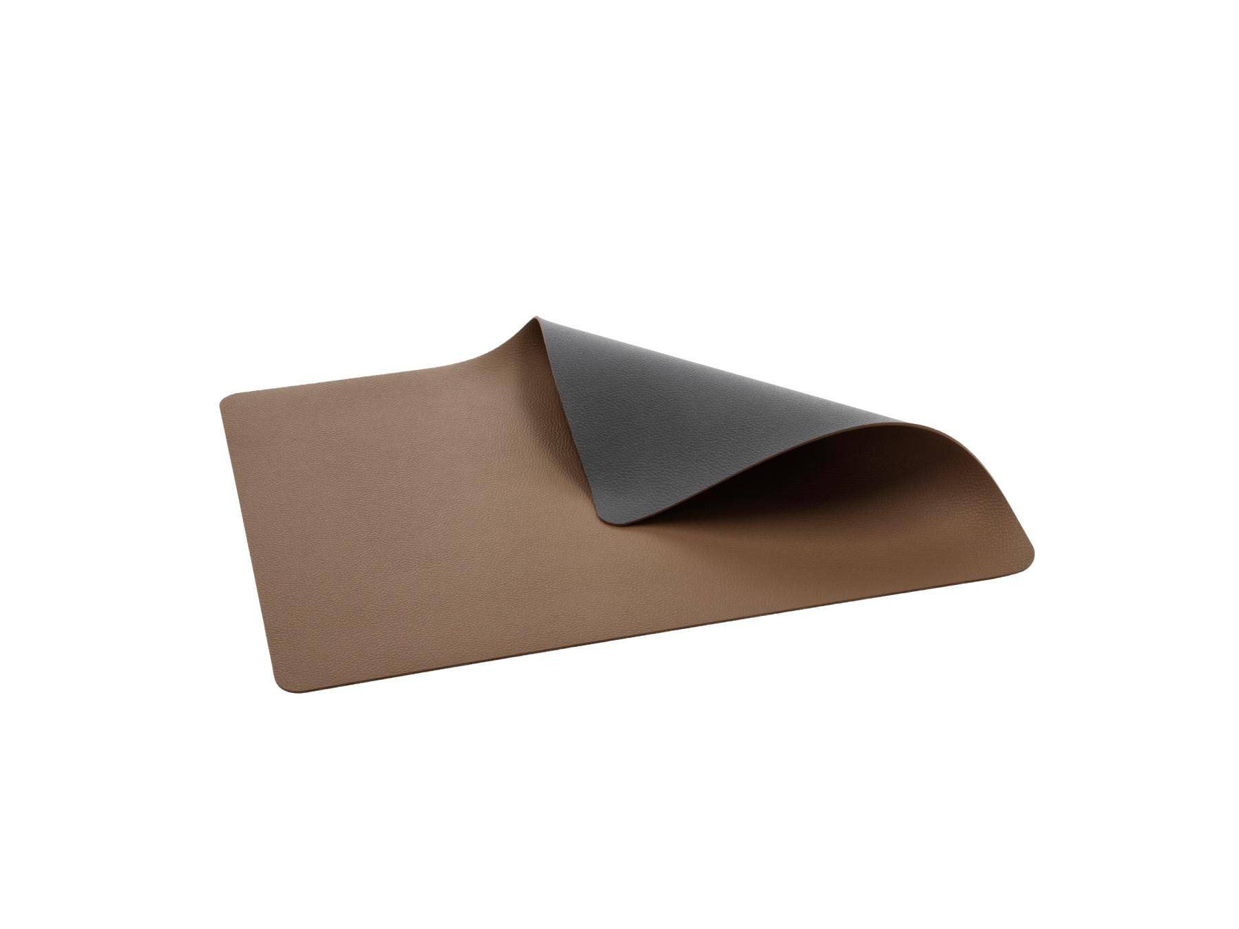Bitz Placemat imitatie leer - dubbelzijdig te gebruiken Hout / Titanium 46 x 33 cm - set van 4 stuks - Accessoire Loods