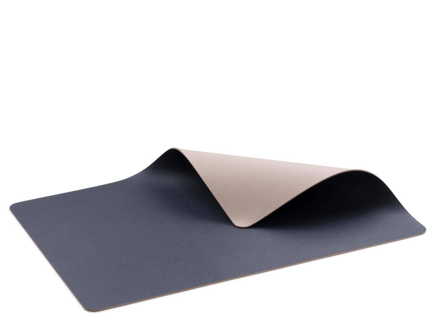 Bitz Placemat imitatie leer - dubbelzijdig te gebruiken donker blauw / Zand 46 x 33 cm  - set van 4 stuks - Accessoire Loods