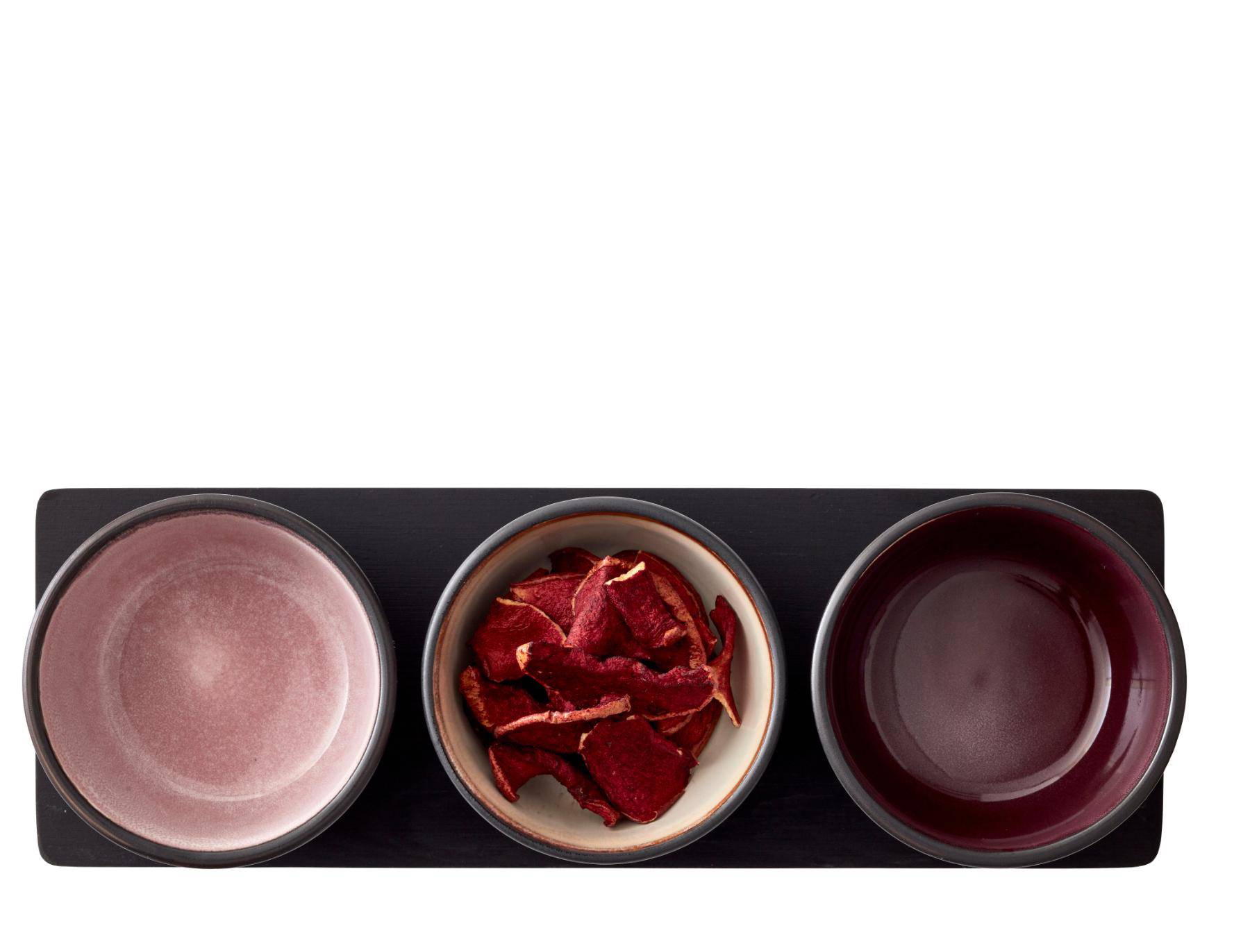 Bitz Cabaret set van 3 schaaltjes (10 cm diameter) + serveertray - Lila, Lichtroze, Crème - Accessoire Loods