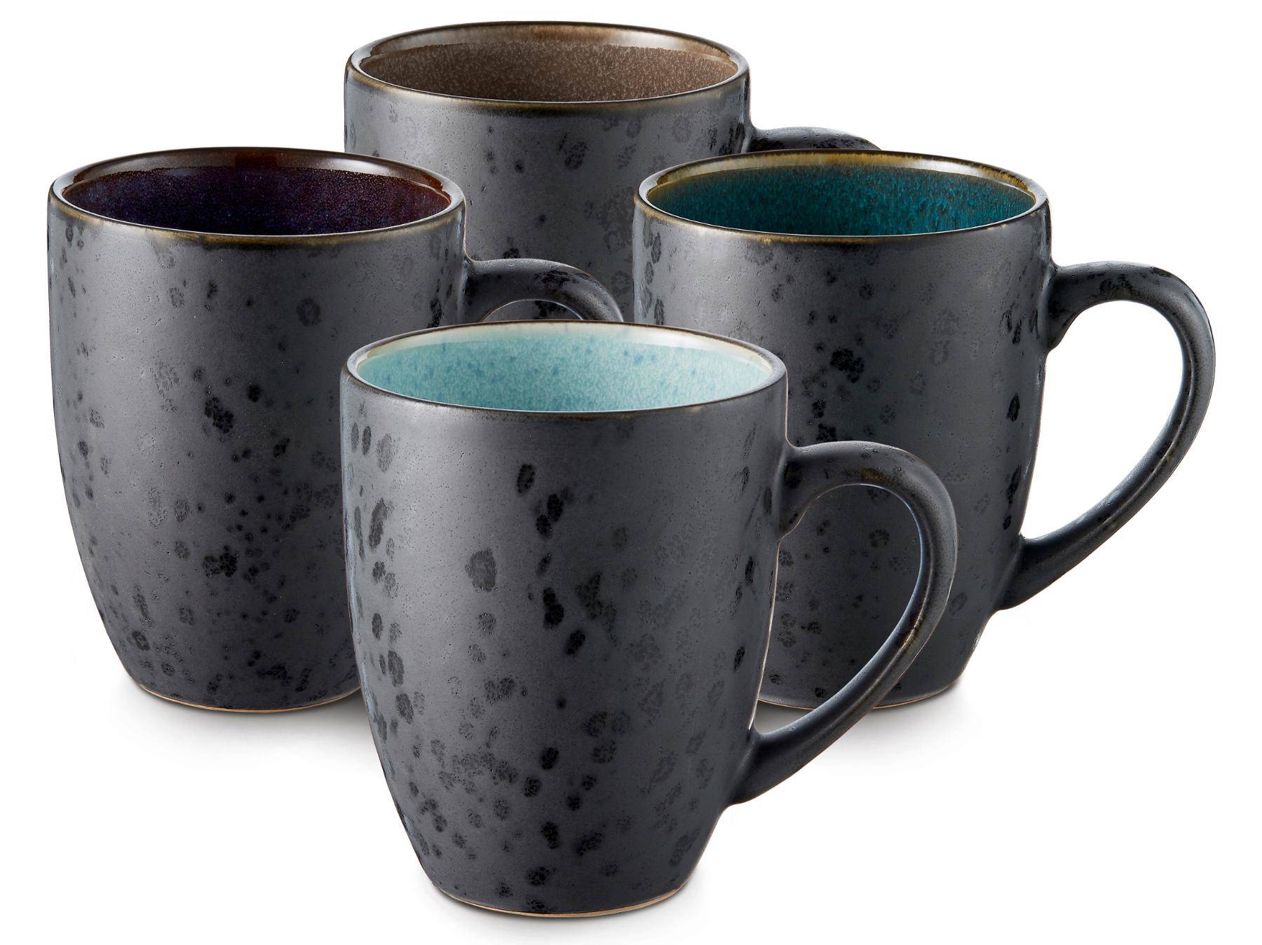 Bitz koffie / thee) mok (300ml) van zwart aardewerk met (donker) gekleurde binnenkant (4-Delig) - Accessoire Loods