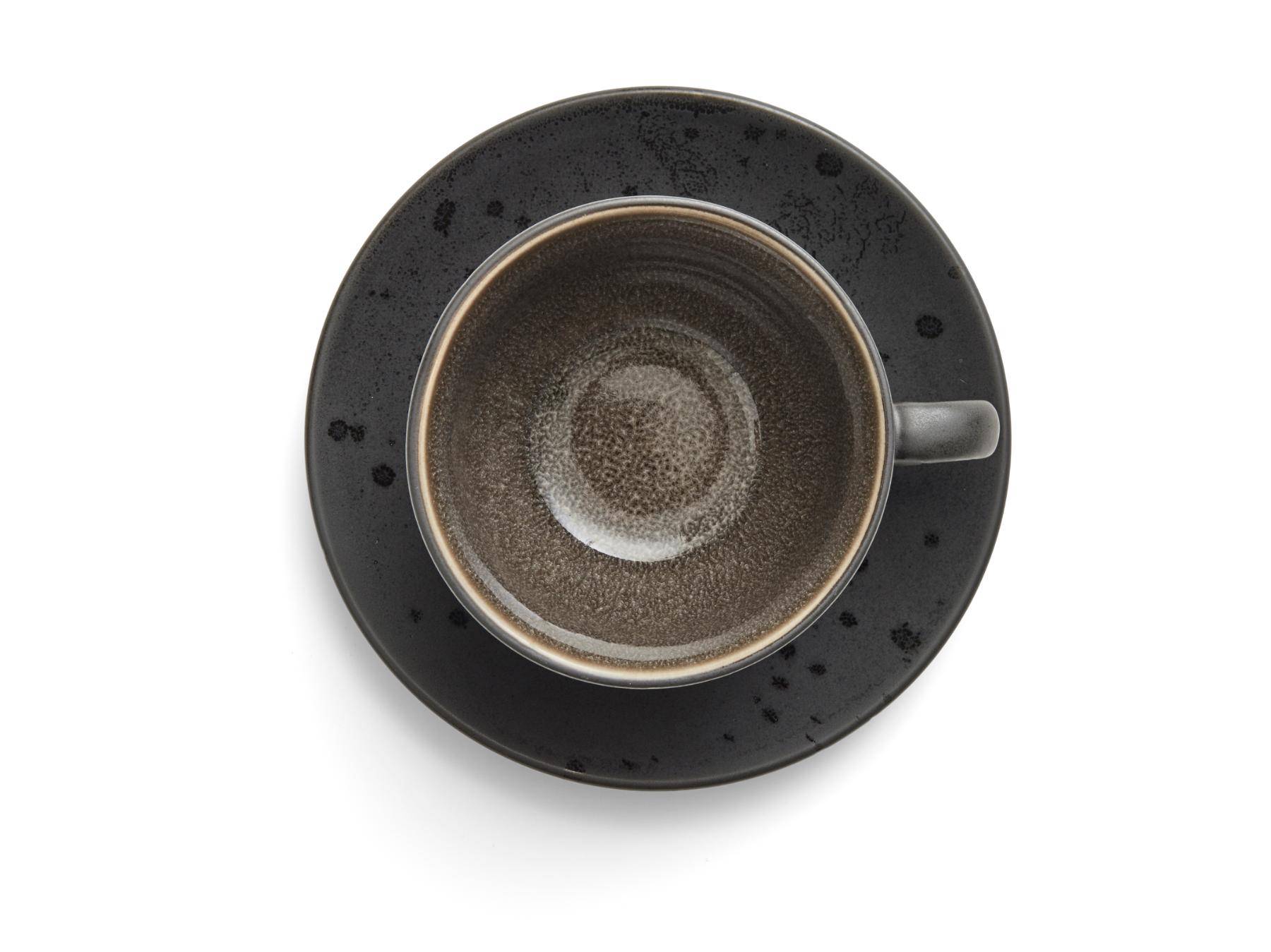 Bitz Koffiekop (240ml) + schotel van zwart aardewerk met gekleurde (donkere tinten) binnenkant (8-Delig) - Accessoire Loods