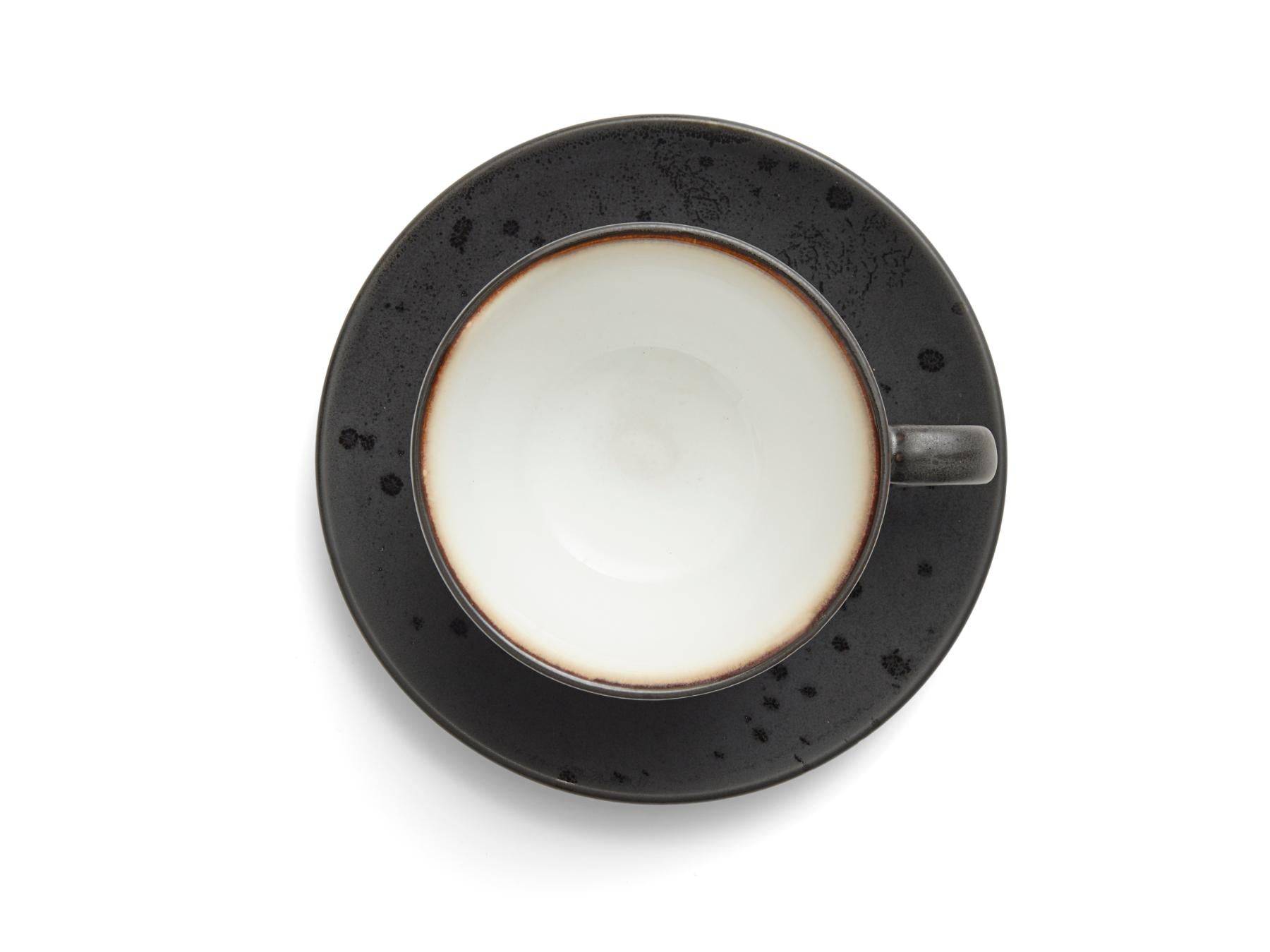 Bitz Koffiekop (240ml) + schotel van zwart aardewerk met gekleurde (lichte tinten) binnenkant (8-Delig) - Accessoire Loods