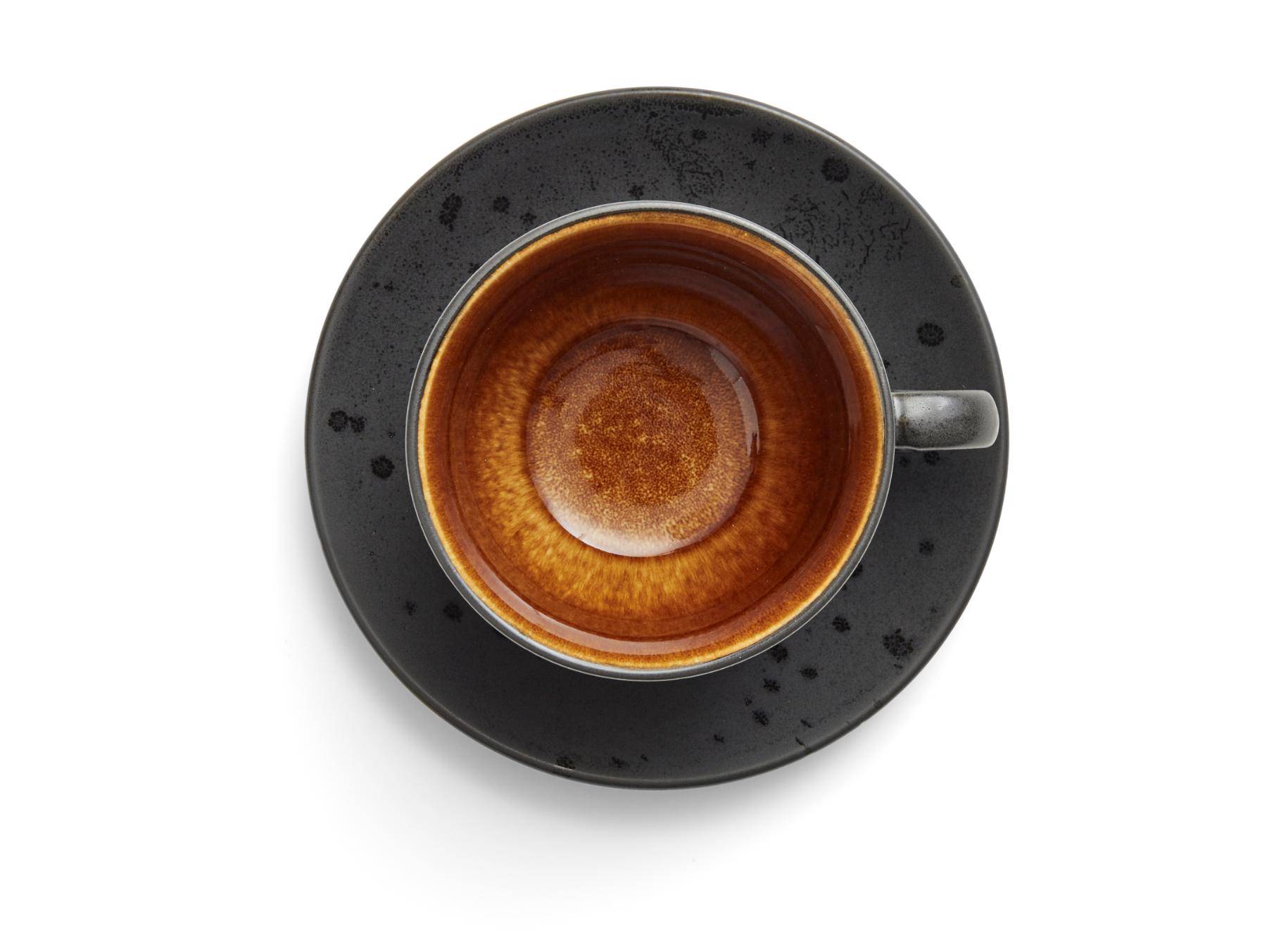 Bitz Koffiekop (240ml) + schotel van zwart aardewerk met gekleurde (lichte tinten) binnenkant (8-Delig) - Accessoire Loods
