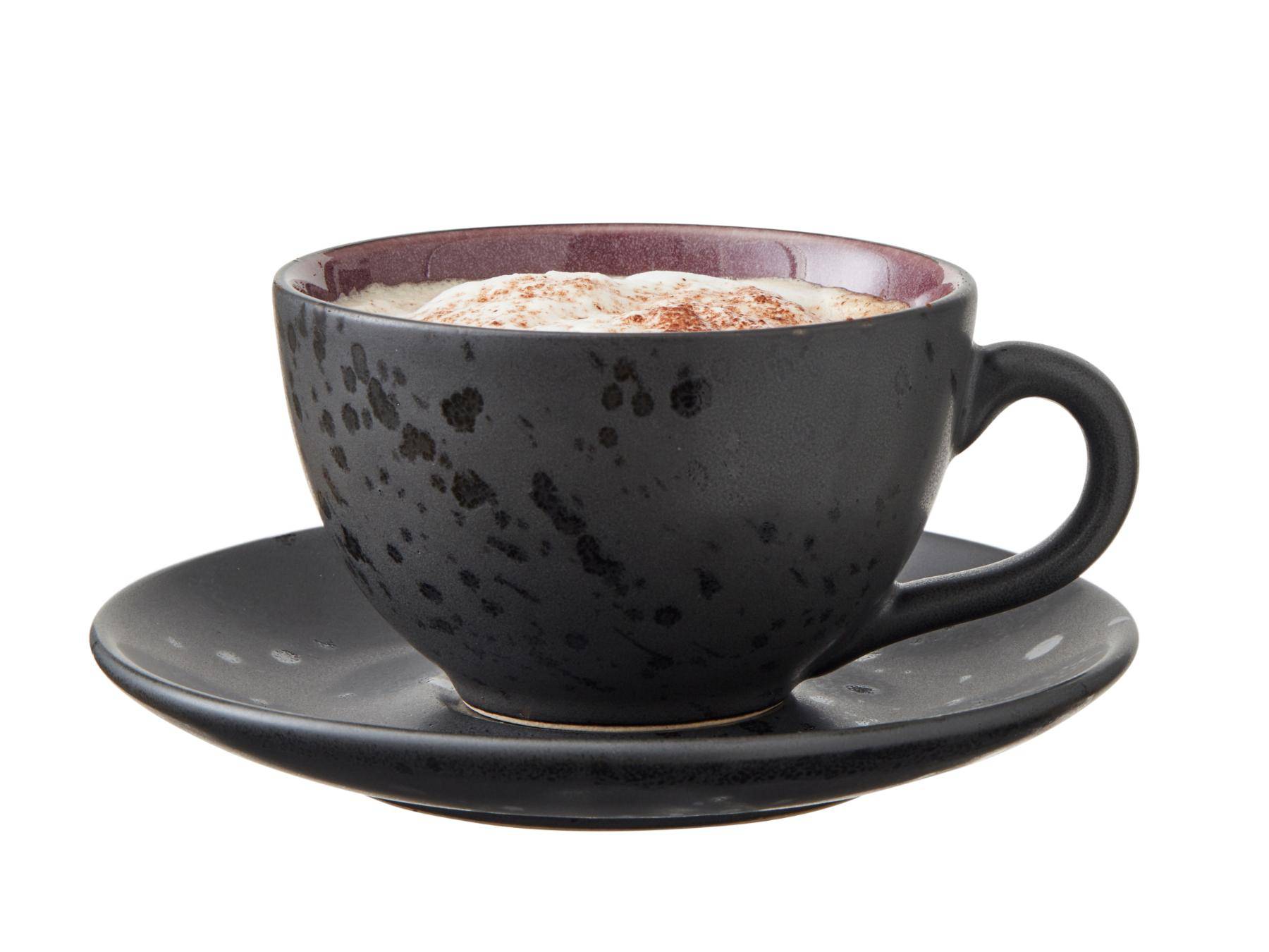 Bitz Koffiekop (240ml) + schotel van zwart aardewerk met gekleurde (lichte tinten) binnenkant (8-Delig) - Accessoire Loods