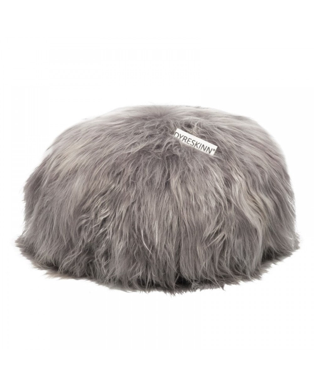 Poef schapenvacht IJslands | Grijs, rond | Ø60 x 40cm - Dyreskinn - Accessoire Loods