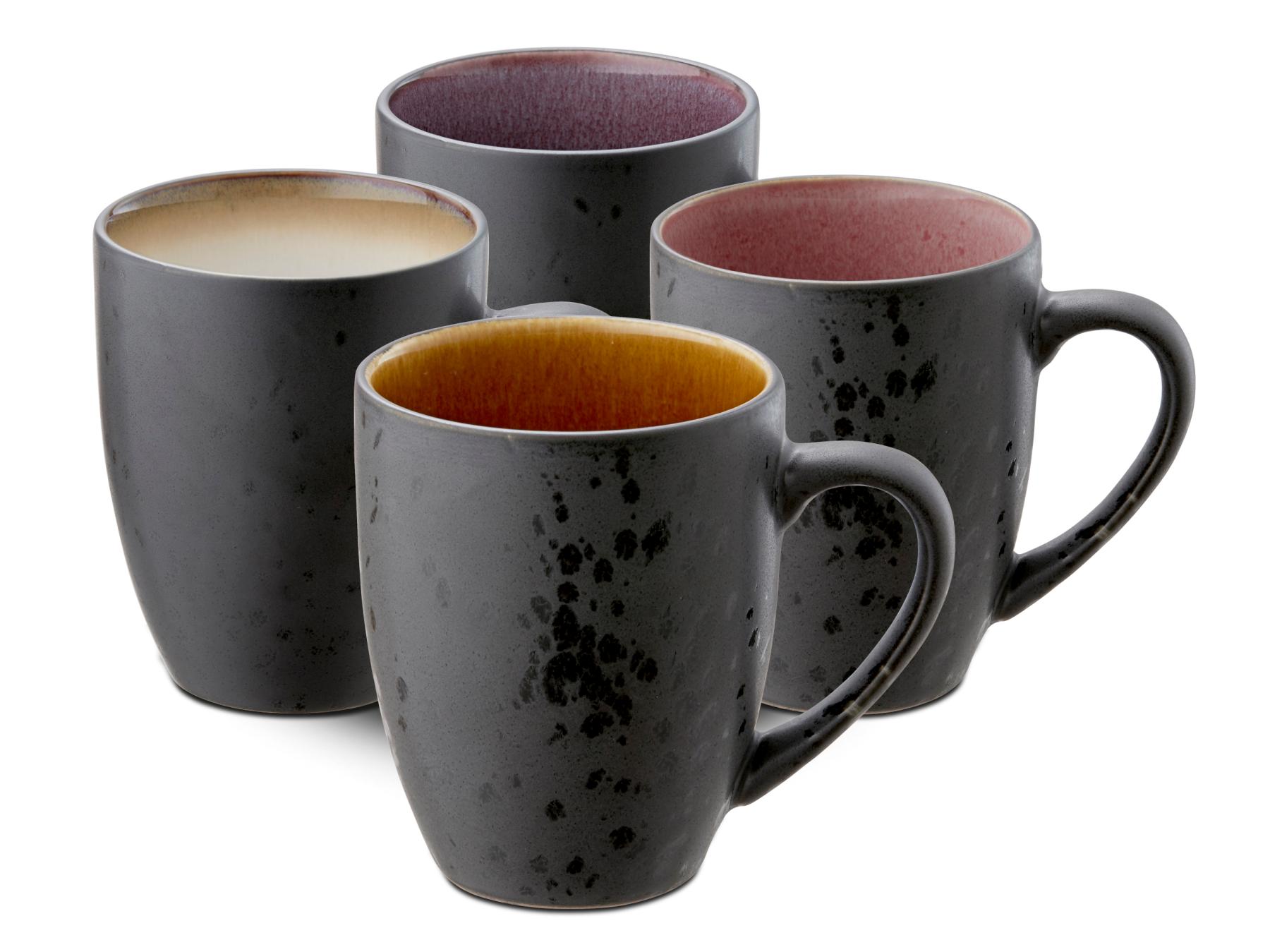 Bitz koffie- / theemok (300ml) van zwart aardewerk met (licht) gekleurde binnenkant (4-Delig) - Accessoire Loods