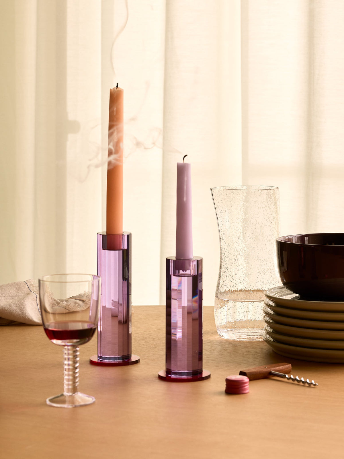 Cut Candleholder Purple (set of 2) - Hübsch - Accessoire Loods