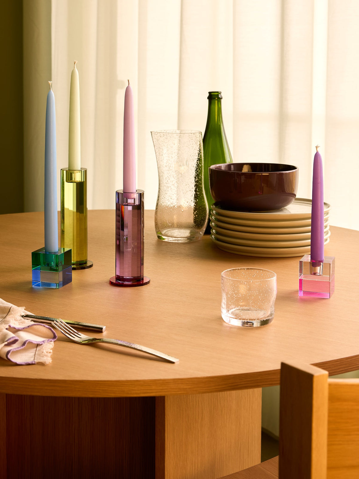 Cut Candleholder Purple (set of 2) - Hübsch - Accessoire Loods