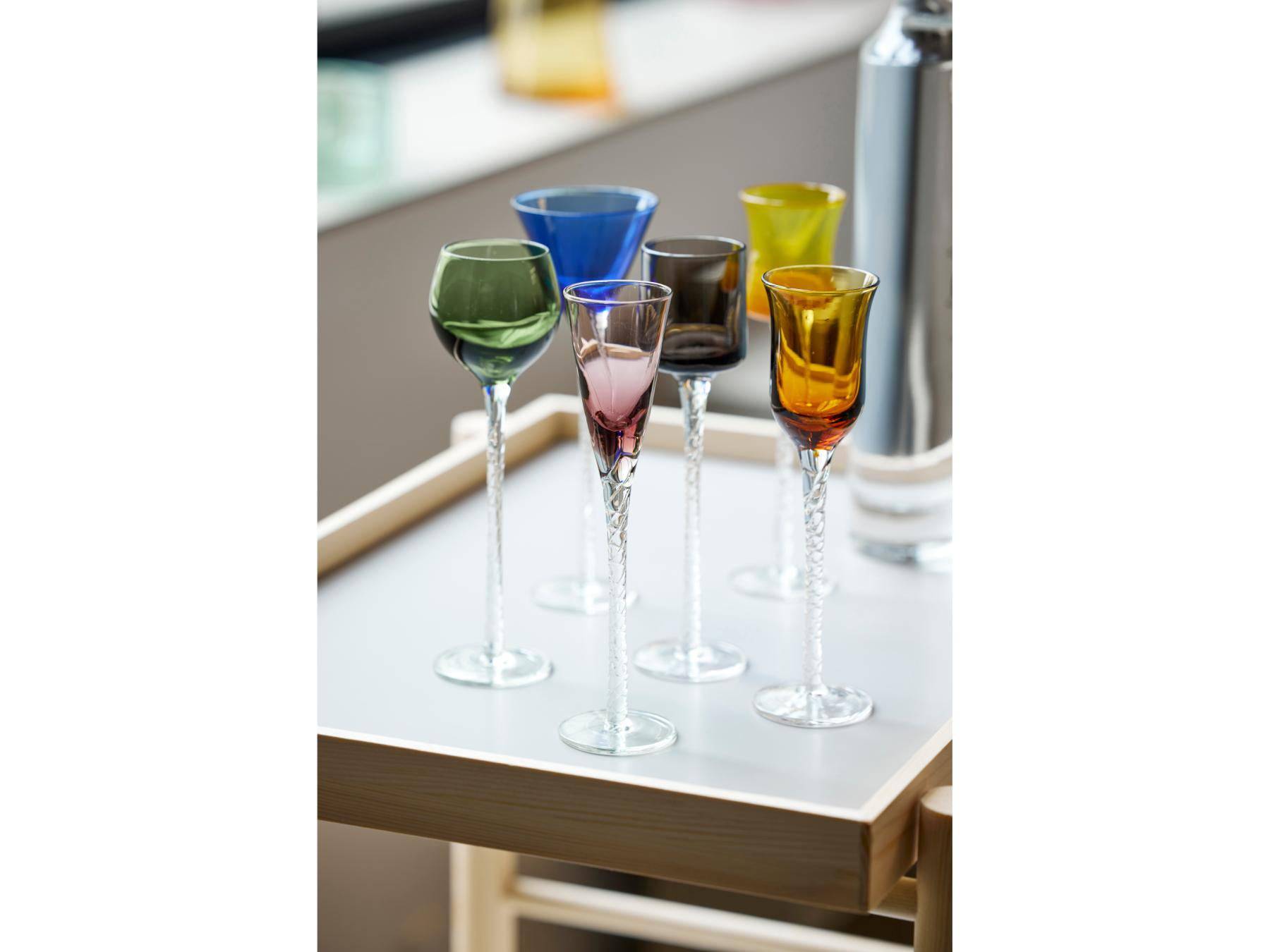 Lyngby Aquavit / borrel / schnaps glas London 18 cm hoog - 5 cl - set van 6 stuks - colour mix - Lyngby Glas - Accessoire Loods