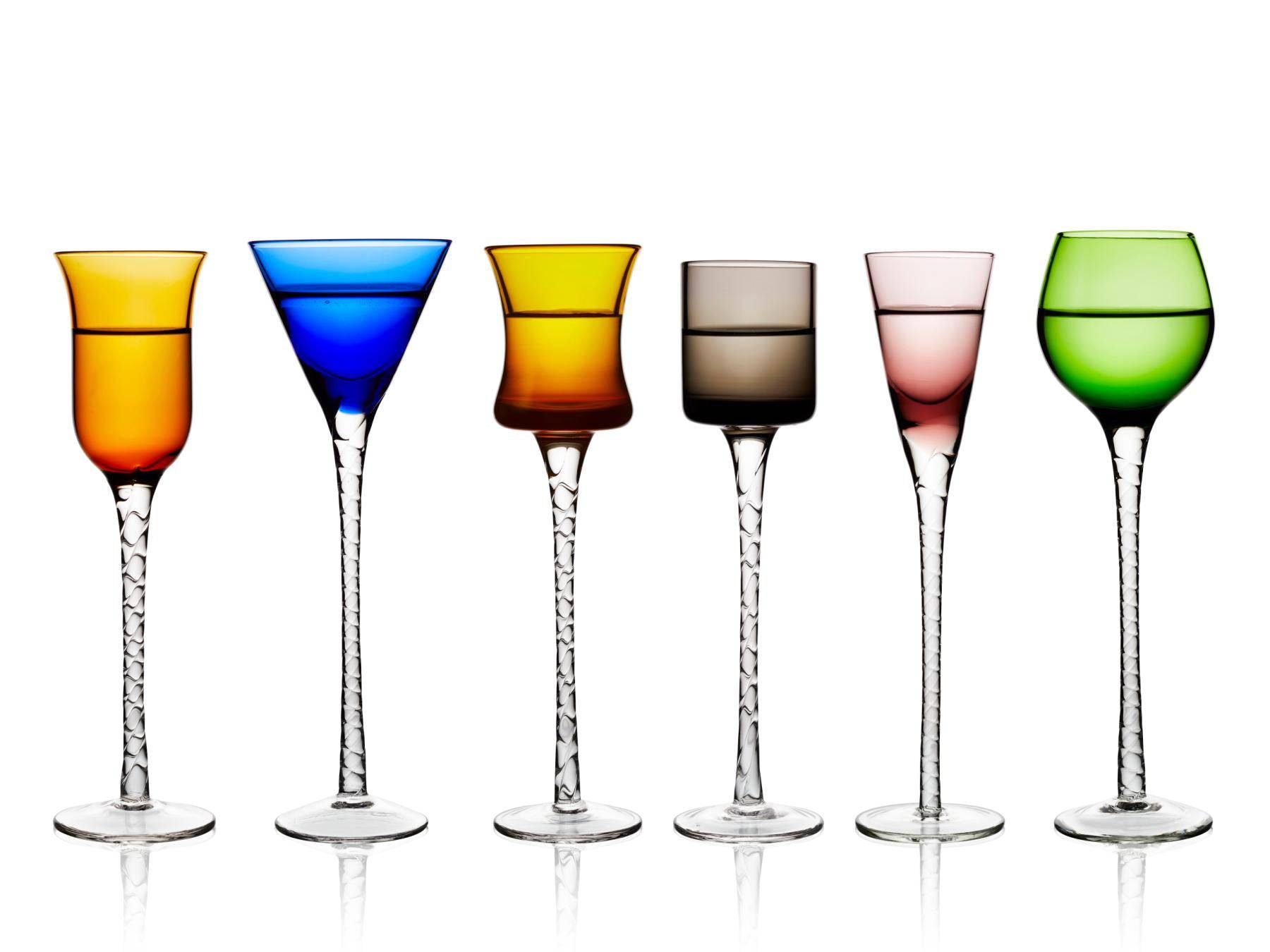 Lyngby Aquavit / borrel / schnaps glas London 18 cm hoog - 5 cl - set van 6 stuks - colour mix - Lyngby Glas - Accessoire Loods