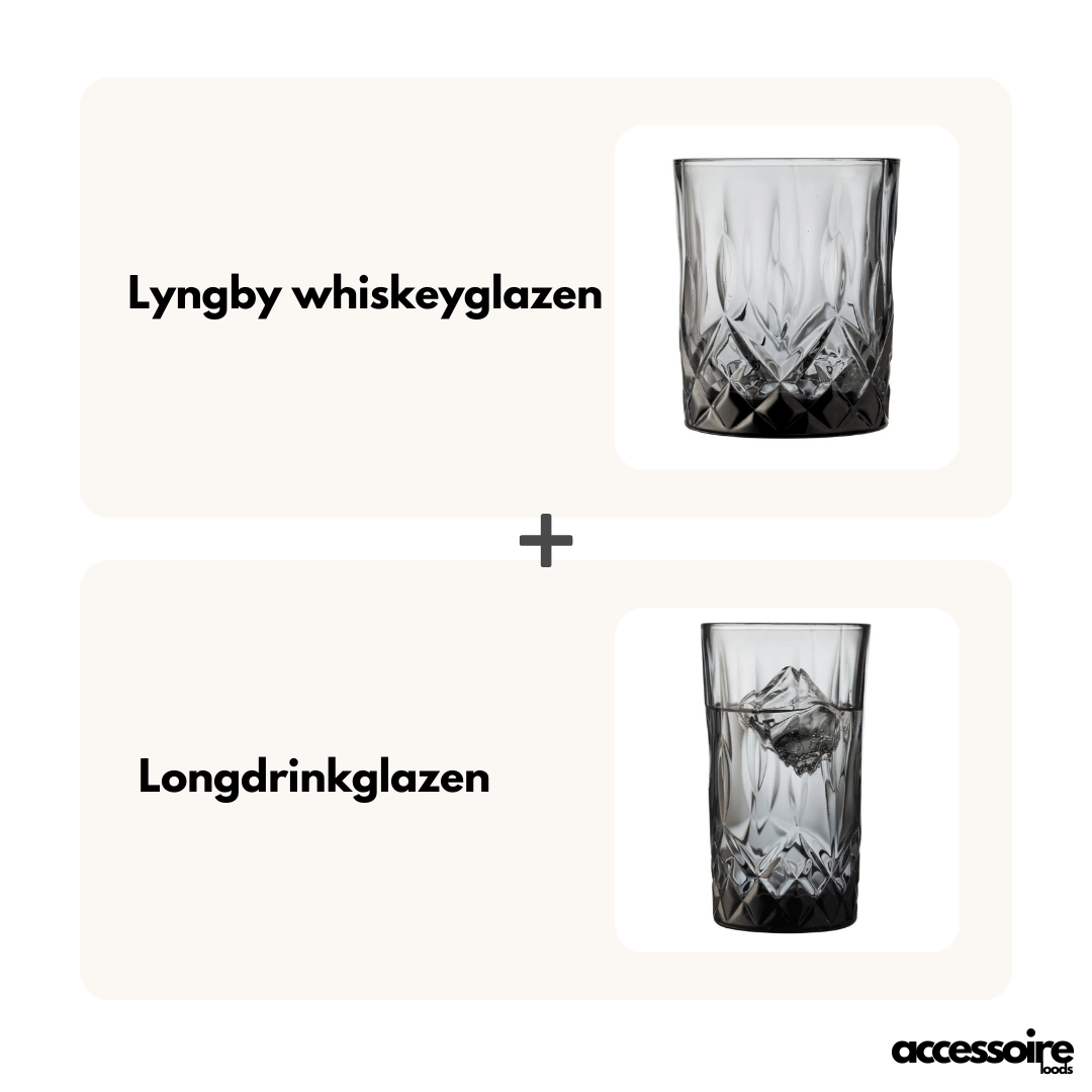 Lyngby Longdrinkglazen en whiskeyglazen - 38cl - 32cl - Zwart - Lyngby Glas - Accessoire Loods