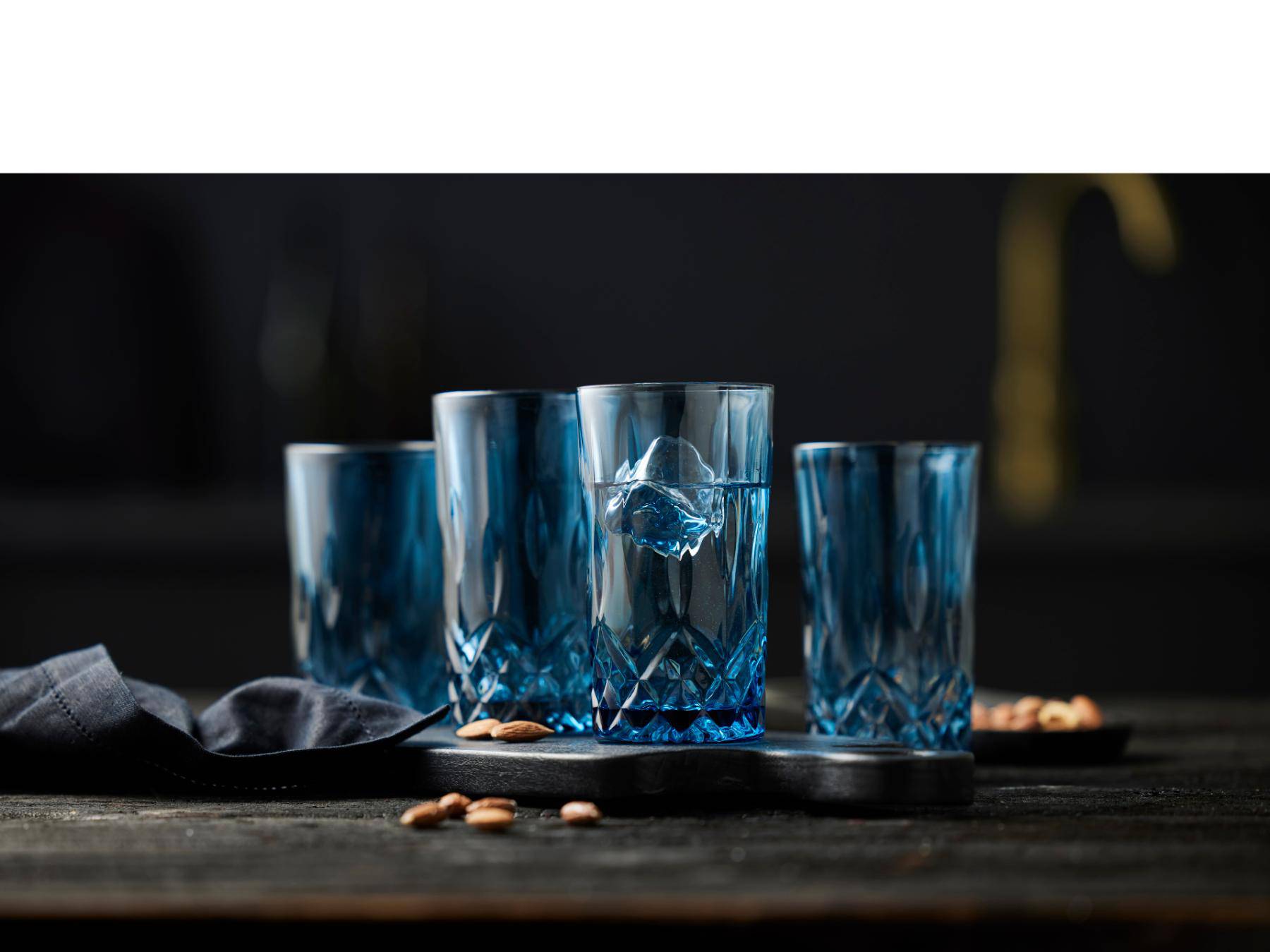 Lyngby Longdrinkglazen Sorrento (Blauw - 380ml) - set van 4 stuks - Accessoire Loods