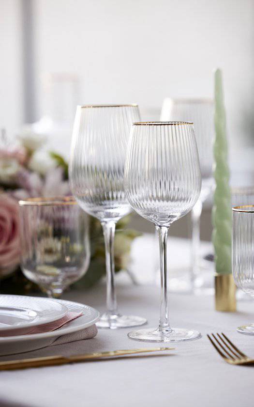 Lyngby Glas - Palermo Gold - Wit wijnglas 30 cl - Set van 4 - Accessoire Loods