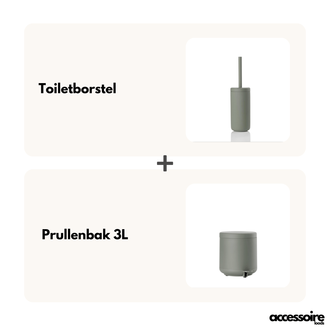 Zone Denmark UME Prullenbak 3L - Toiletborstel - Olijfgroen - Accessoire Loods