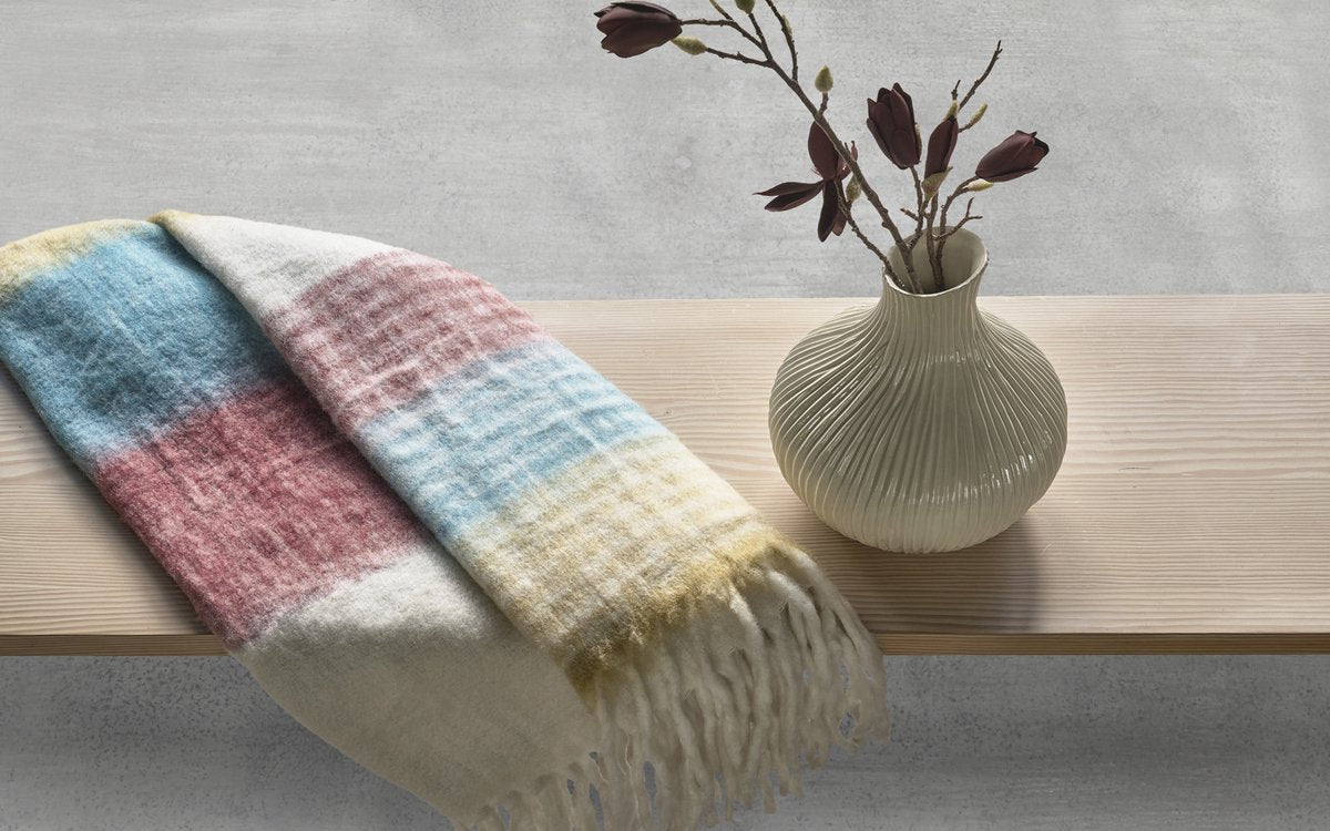 Villa Collection Bliss Plaid 130 x 170 cm Honey/Bleuw/Bordeaux/Sand - Accessoire Loods