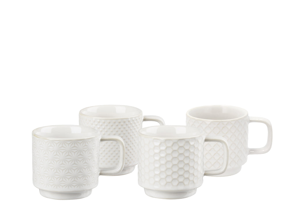 Villa Collection Elstra espresso kopjes met patroon gebroken wit - set van 4 - Accessoire Loods