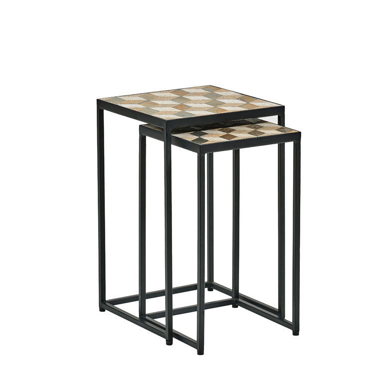 Villa Collection Karv bijzettafelset met stenenblad 32 x 32 x 51 cm