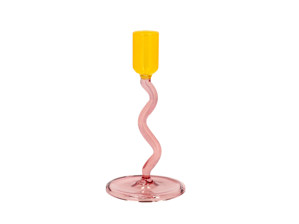 Villa Collection Vivid Glazen kaarshouder Dia 8,5 x 15,3 cm Roze/Geel