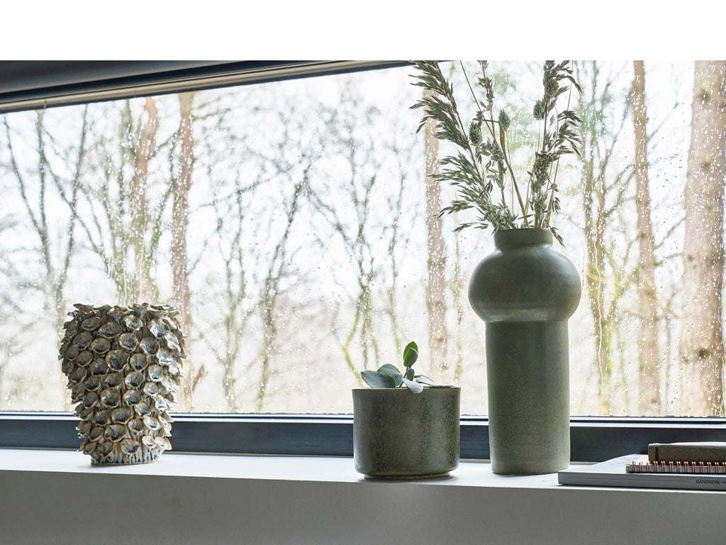 Villa Collection Leer Bloempot Dia 15 x 13 cm Groen - Accessoire Loods