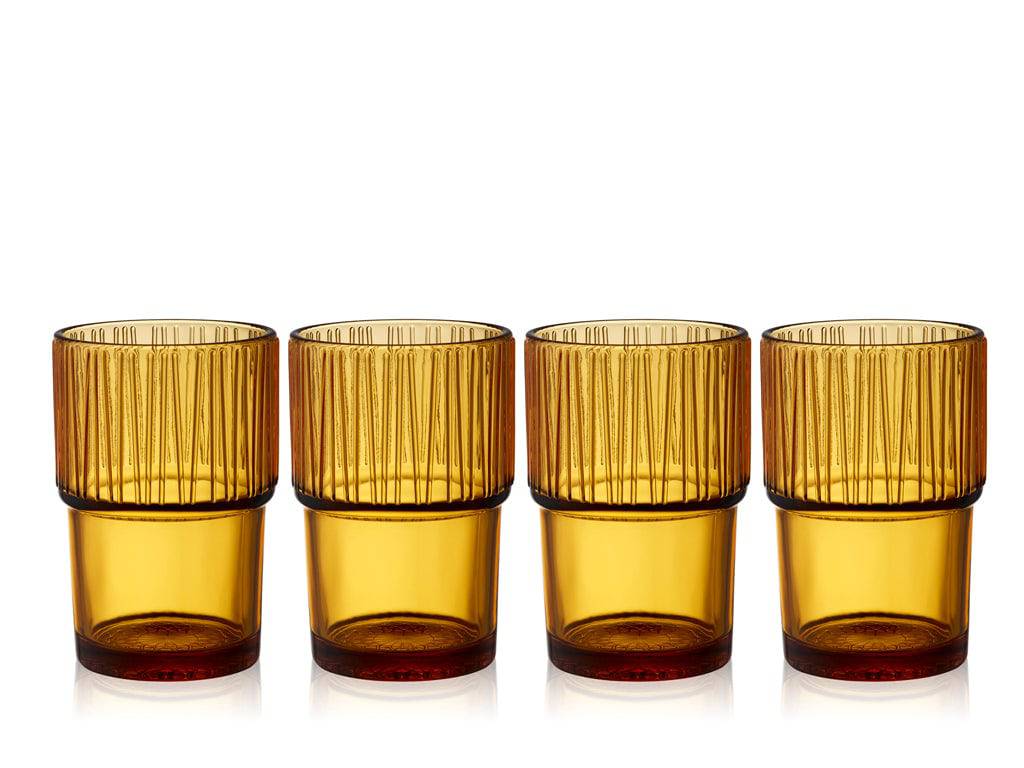 Bitz Waterglas Kusintha 280 ml - kleur Amber - set van 4 stuks - stapelbaar - Accessoire Loods