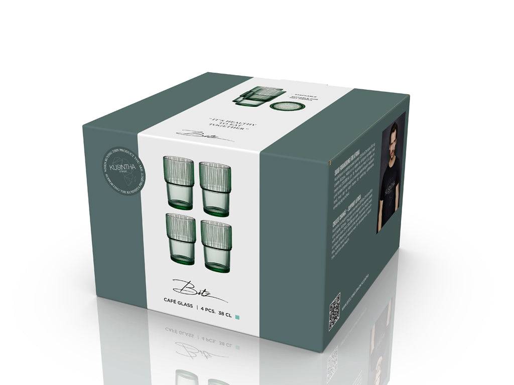 Bitz Waterglas Kusintha 280 ml - kleur Groen - set van 4 stuks - stapelbaar - Accessoire Loods