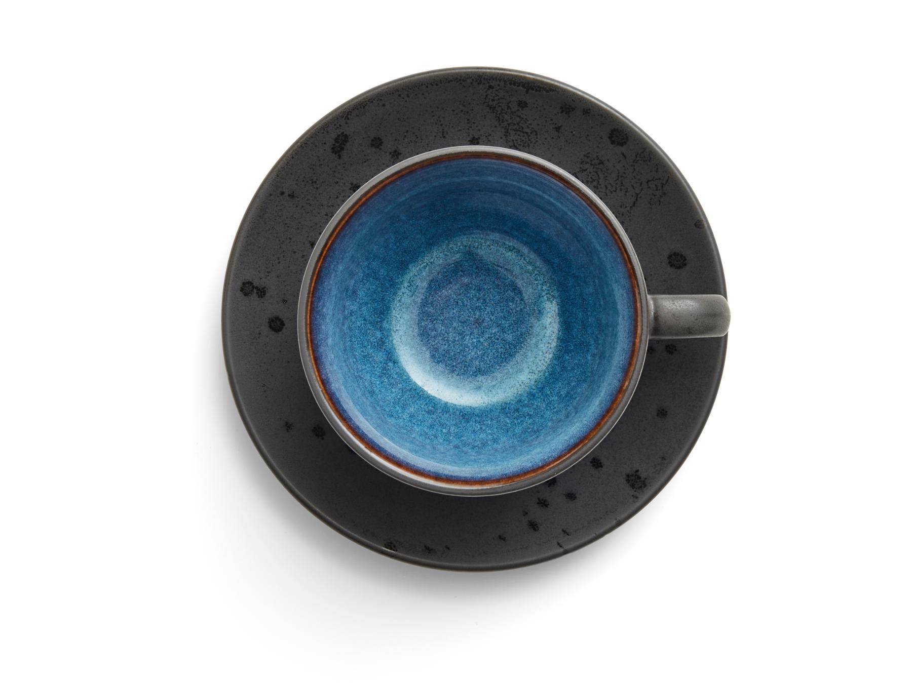 Bitz Koffiekop (240ml) + schotel van zwart aardewerk met gekleurde (donkere tinten) binnenkant (8-Delig) - Accessoire Loods