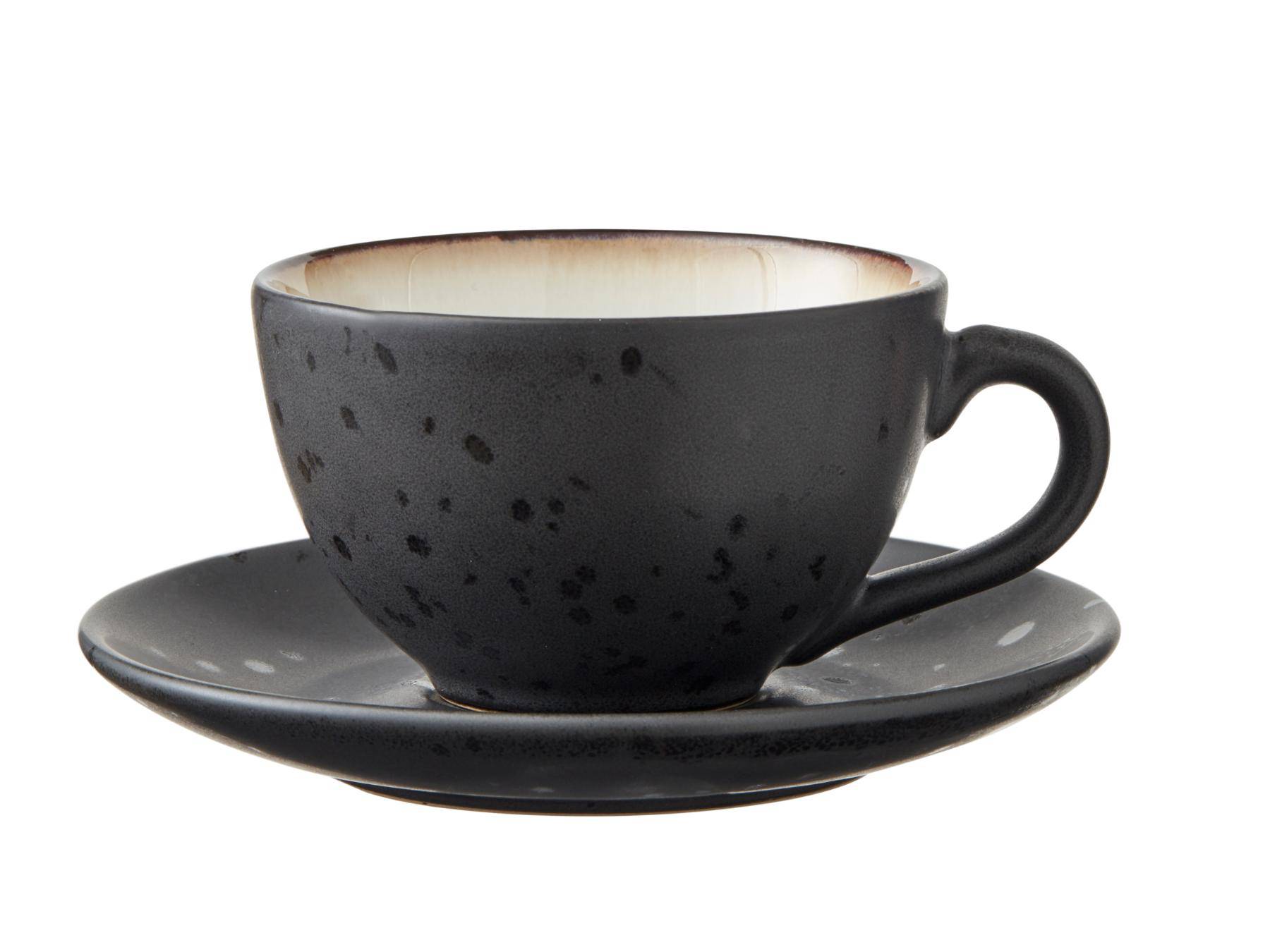 Bitz Koffiekop (240ml) + schotel van zwart aardewerk met gekleurde (lichte tinten) binnenkant (8-Delig) - Accessoire Loods