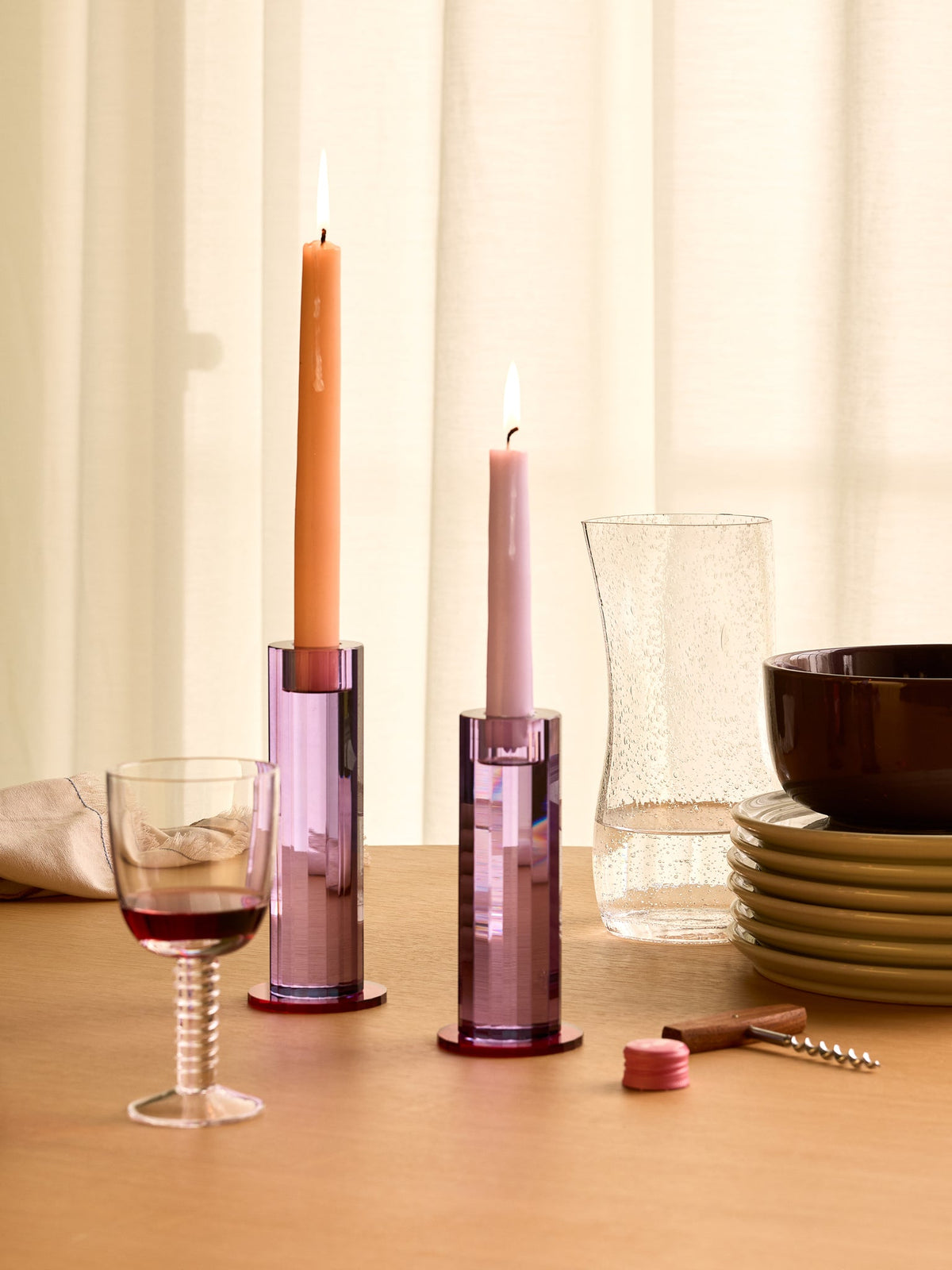 Cut Candleholder Purple (set of 2) - Hübsch - Accessoire Loods