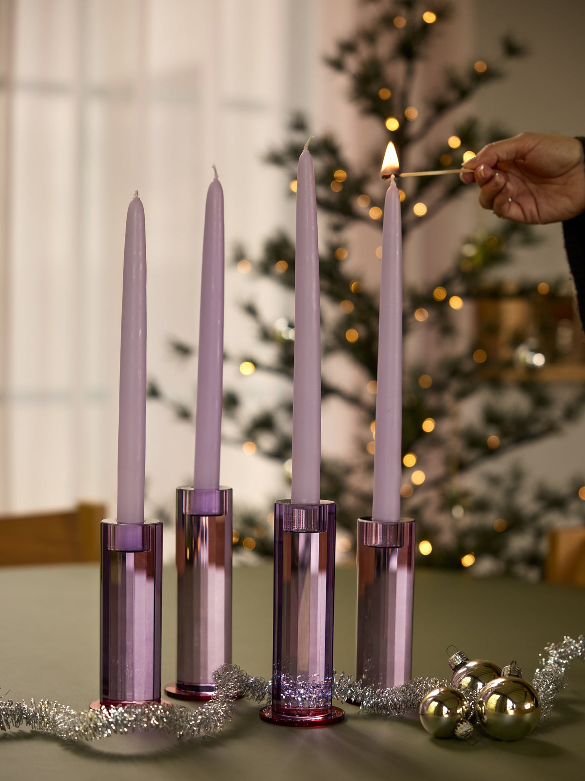 Cut Candleholder Purple (set of 2) - Hübsch - Accessoire Loods