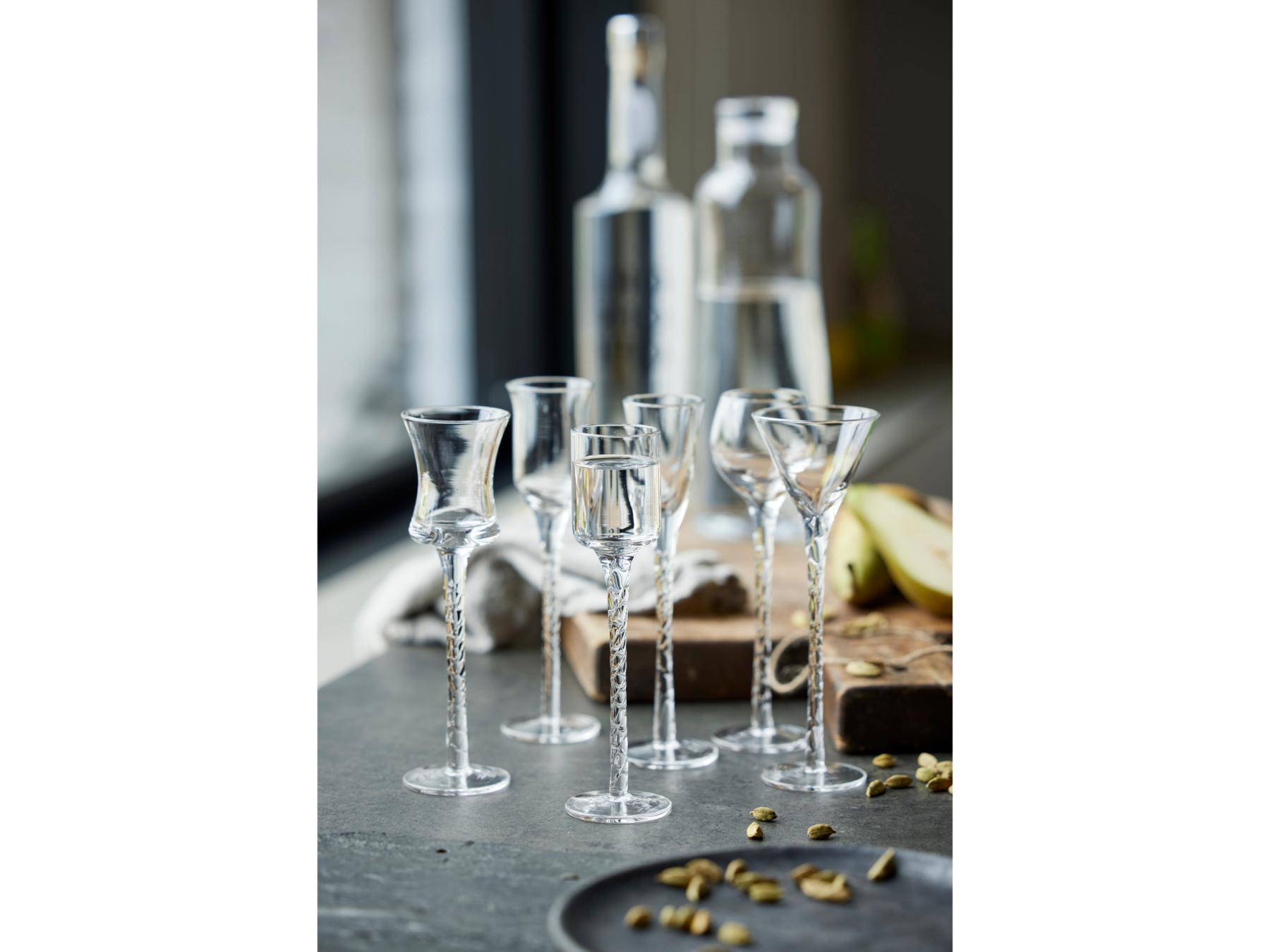 Lyngby Aquavit / borrel / schnaps glaasjes Rome 18 cm hoog - 5 cl - set van 6 stuks - helder glas - Accessoire Loods