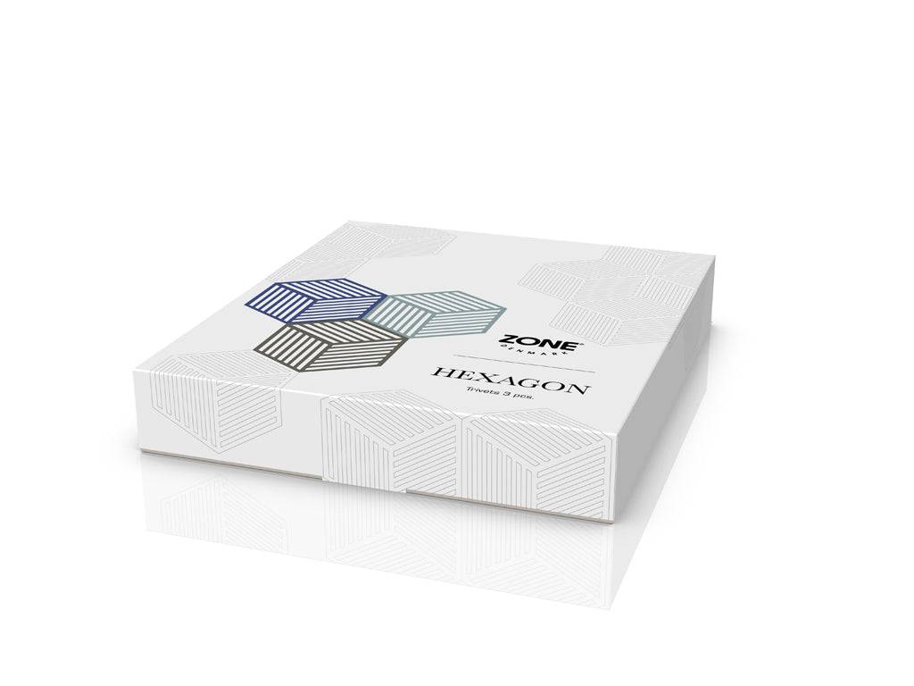 Zone Denmark - Set van 3 onderzetters -  Hexagon - Indigo/Mist/Olijf Taupe - Accessoire Loods