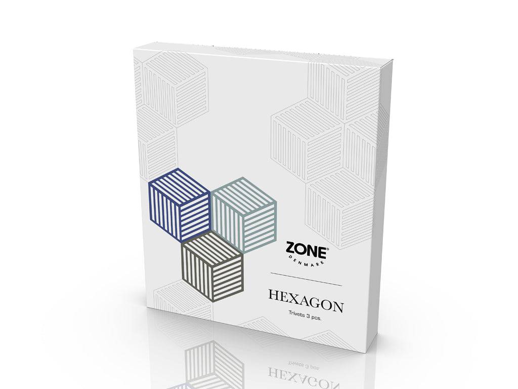 Zone Denmark - Set van 3 onderzetters - Hexagon - Indigo/Mist/Olijf Taupe - Zone Denmark - Accessoire Loods